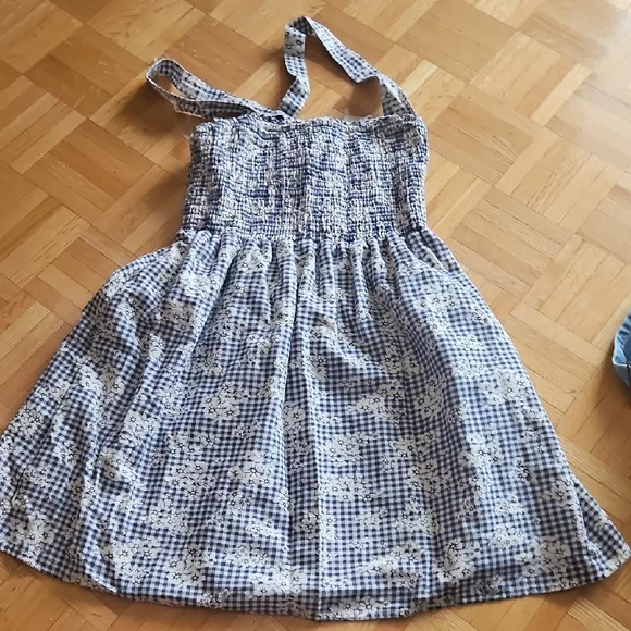 Blue and White Checkered Kids Dress - Picture 1 of 3